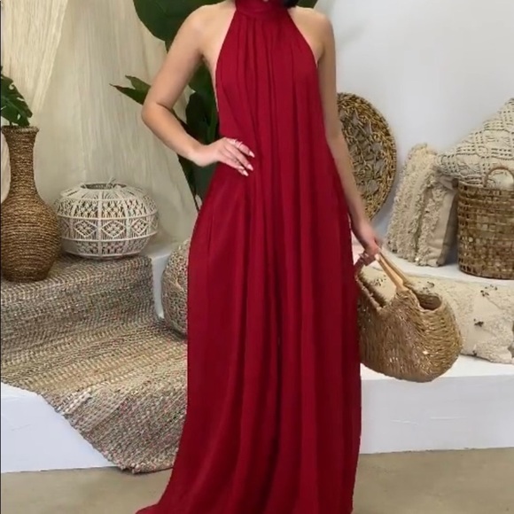 Lily’s Kloset Halter Top Wide Leg Jumpsuit. Color is Wine. - Picture 1 of 6